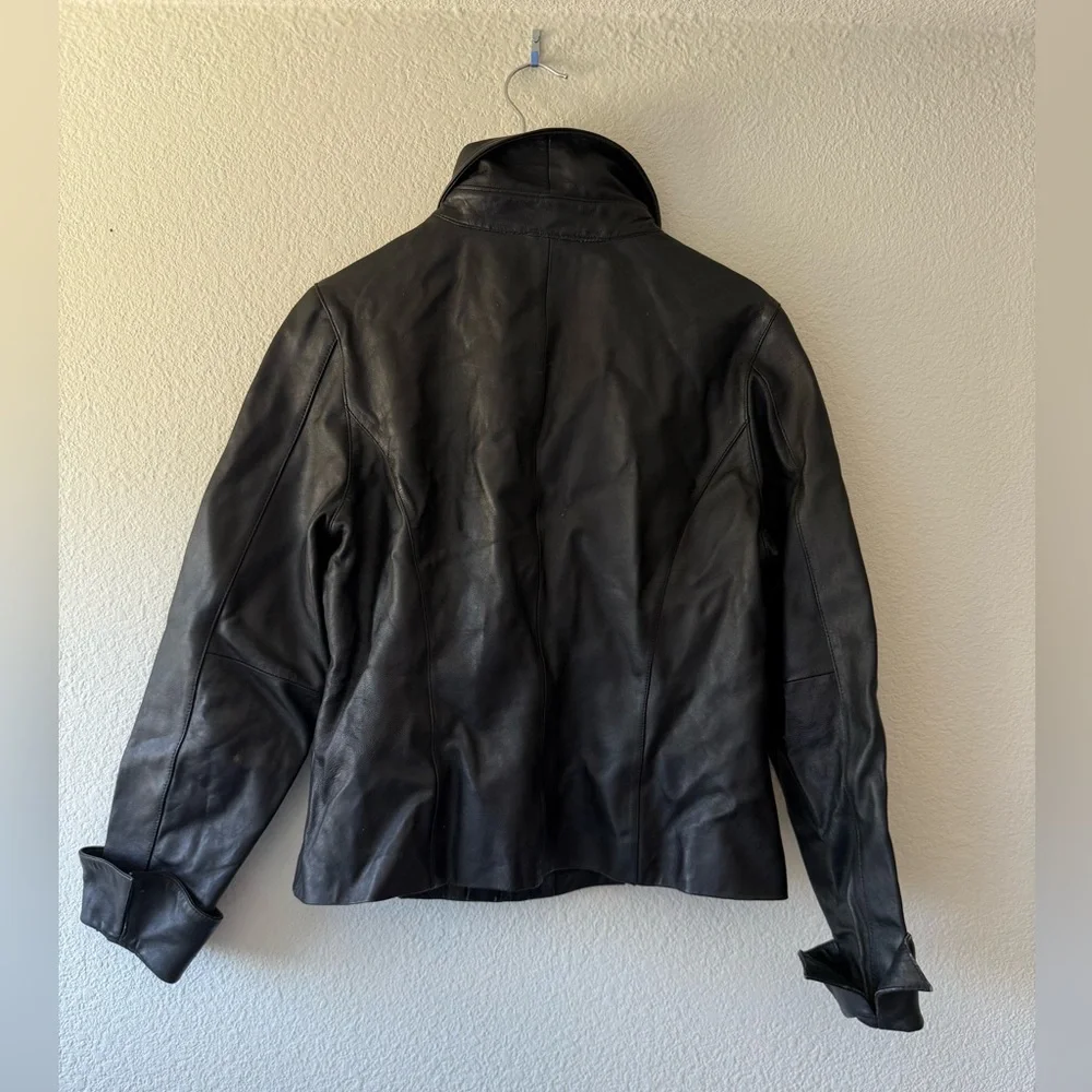 ATTENTION Zip Up Fitted Leather Jacket - Picture 2 of 4